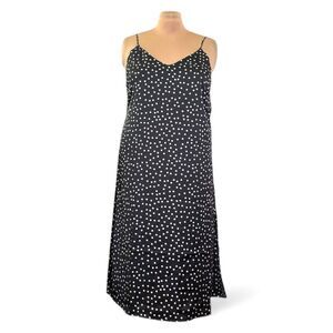 THE DROP Ana Satin V-Neck Slip Dress Black/White Polka dots, NWT XXL